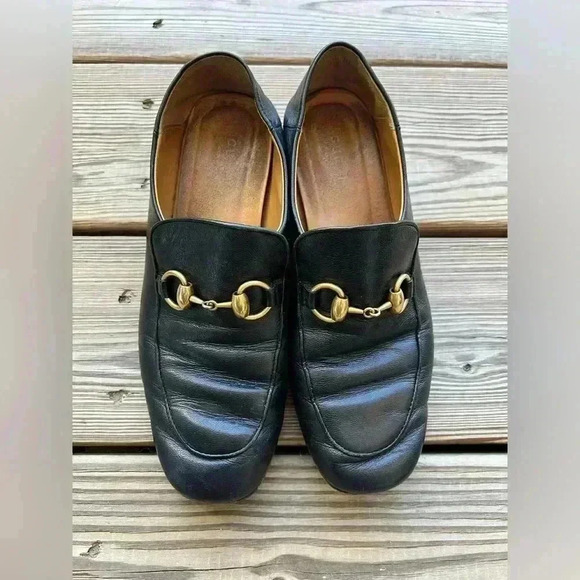Authentic GUCCI Jordaan Women’s Black Leather Horsebit Loafer Sz 37 US 7 - Picture 1 of 13
